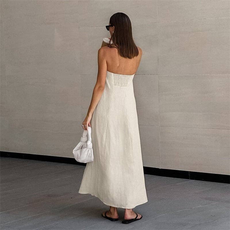 Solid Color Strapless Backless Maxi Dress