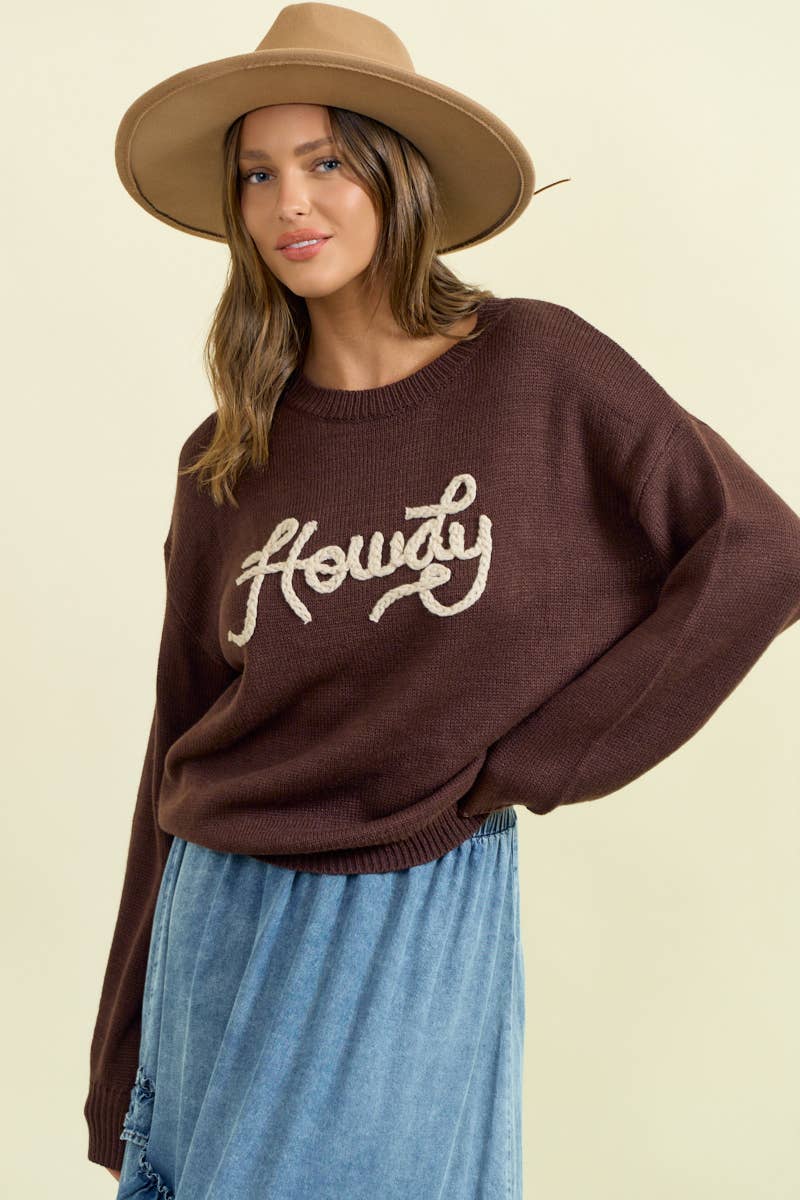 HOWDY' EMBROIDERED ROUND NECK OVERSIZED SWEATER