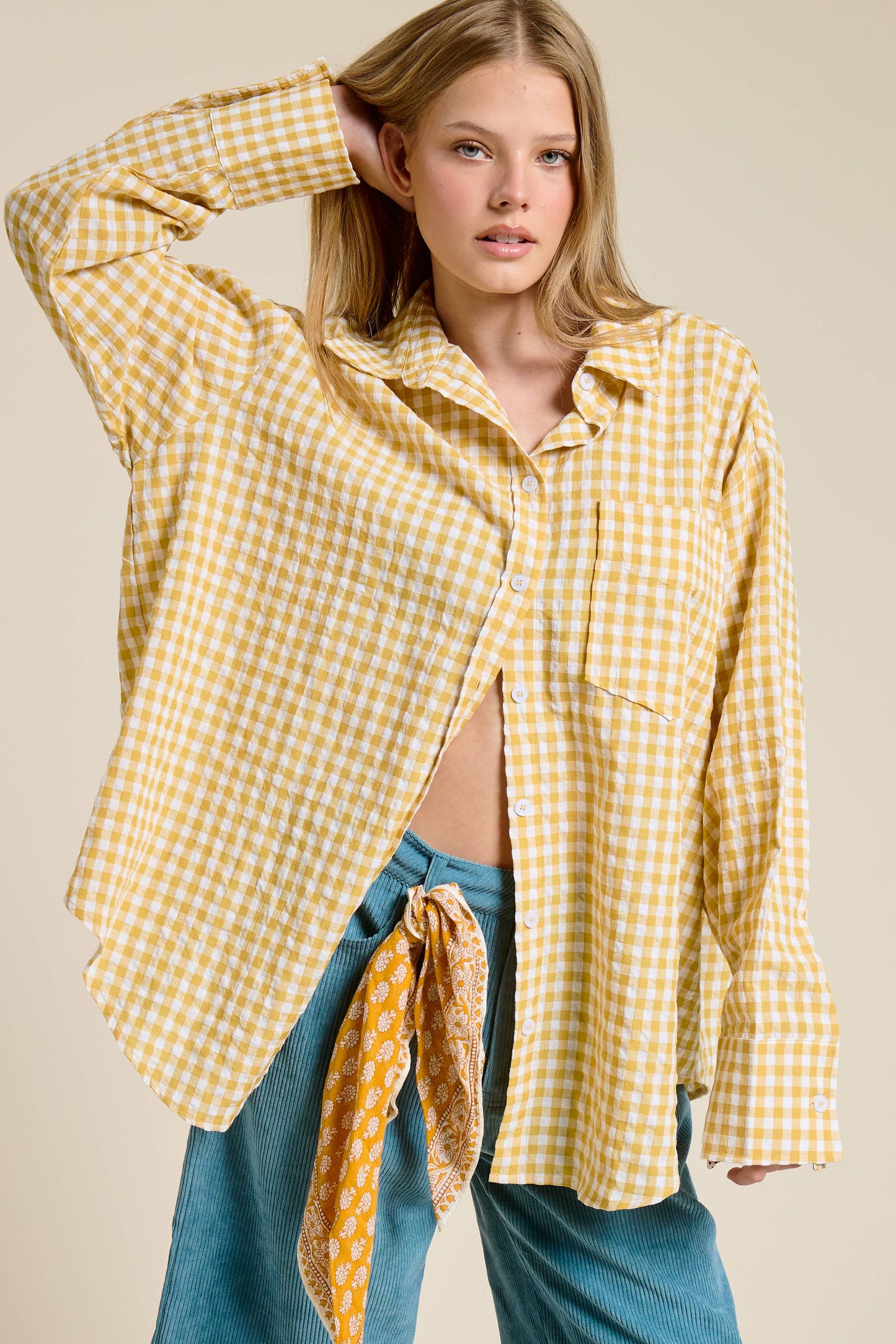 Oversized Gingham Button Down Shirt