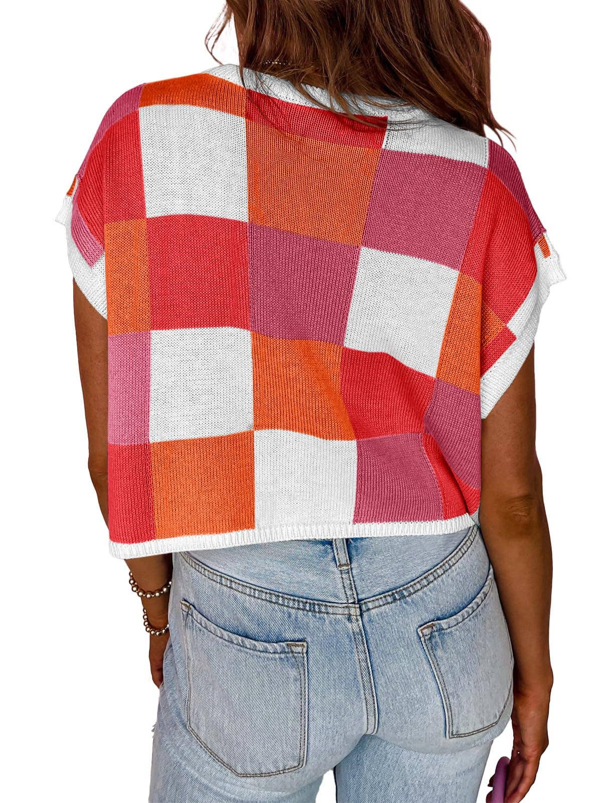 Colorblocked Sweater Vest Crew Neck Knit Trendy Pullover Vest