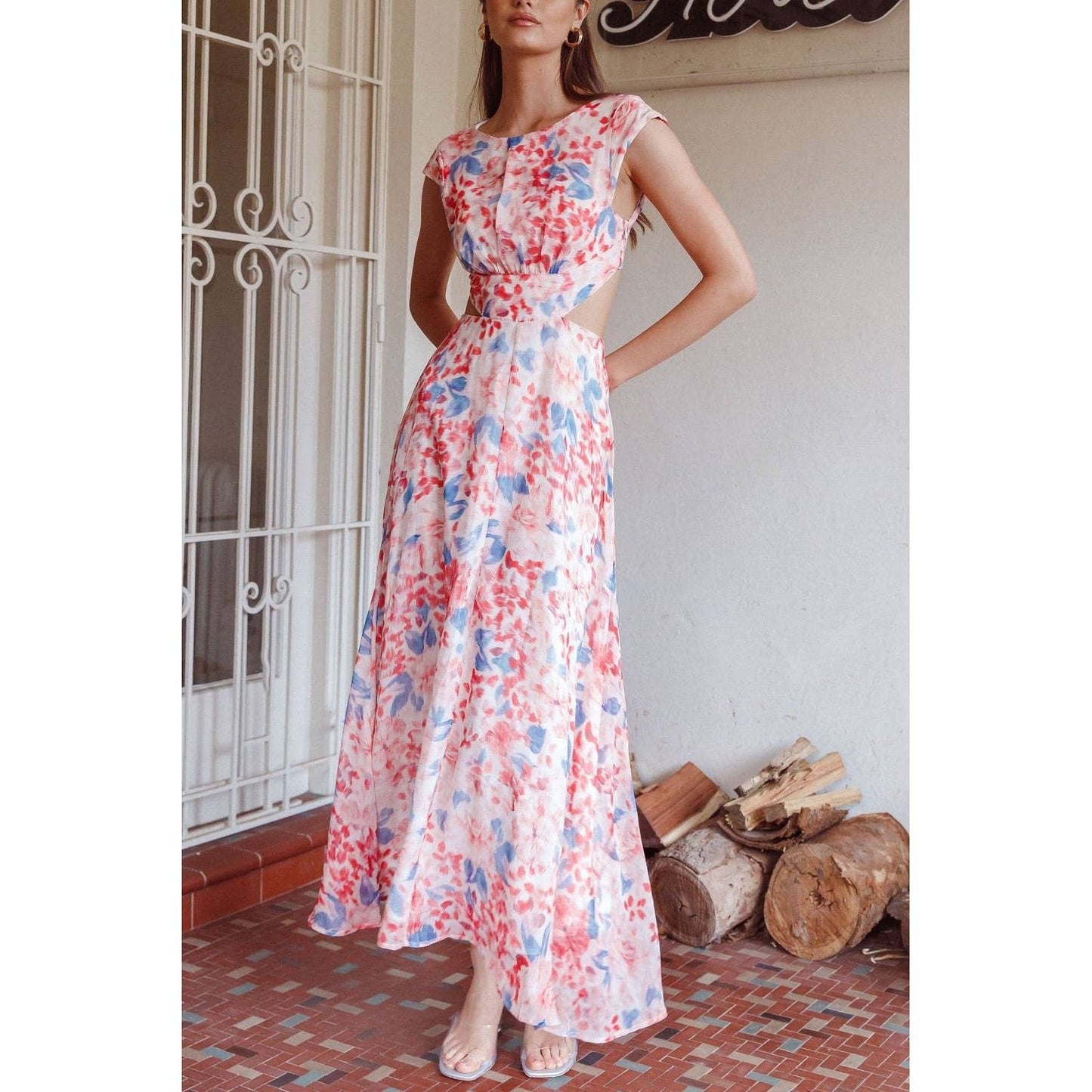 FLORAL FLOWY SKIRT MAXI DRESS / 63861J