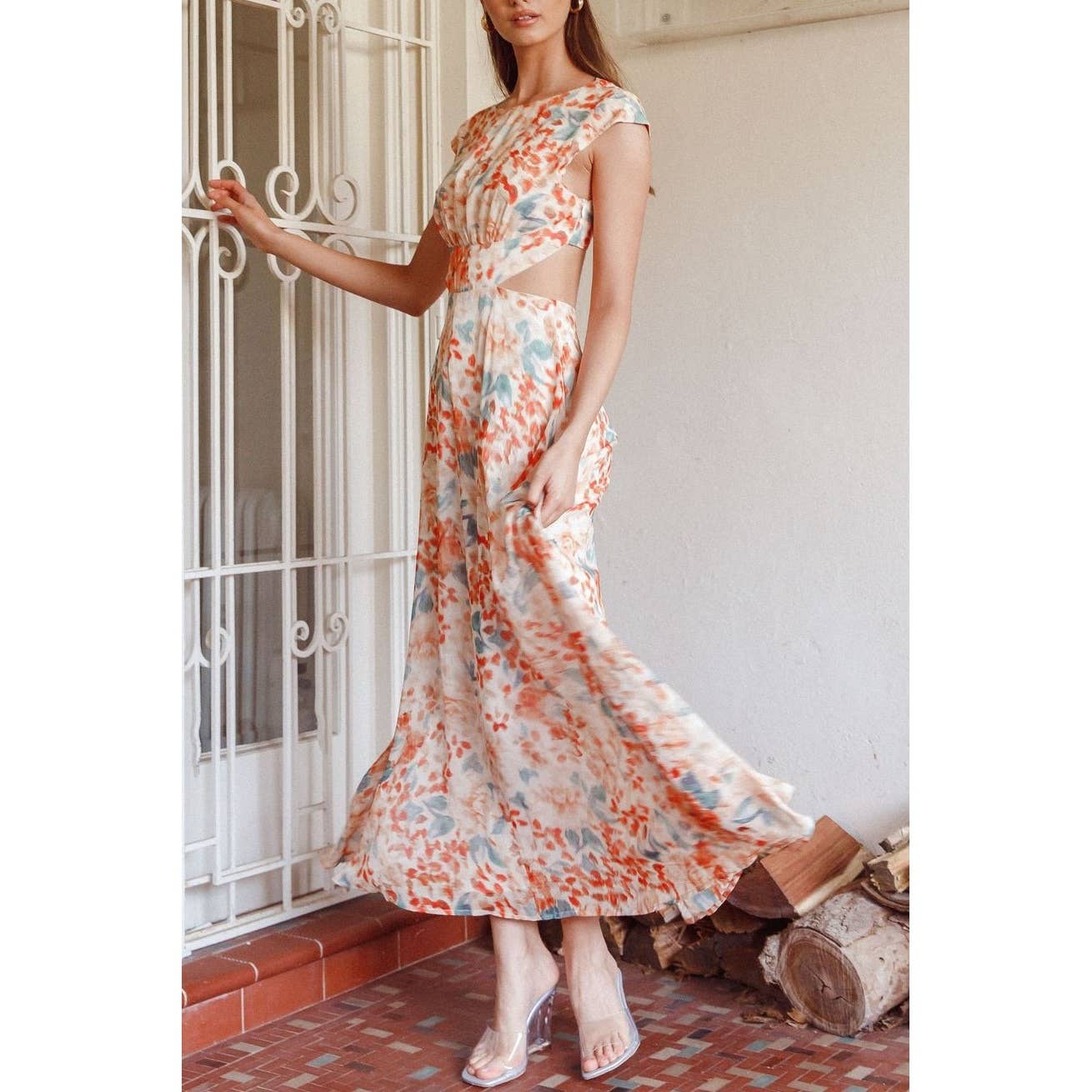 FLORAL FLOWY SKIRT MAXI DRESS / 63861J