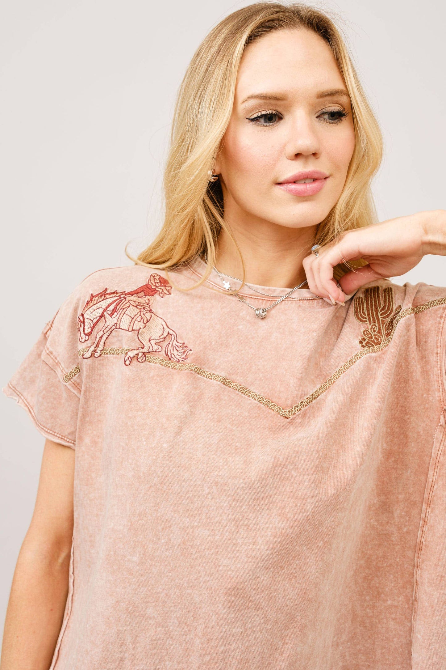 Embroidered Shoulder Western Yoke T-Shirt