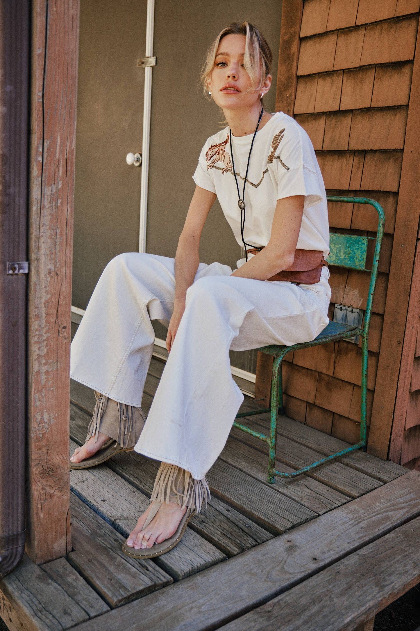 Embroidered Shoulder Western Yoke T-Shirt