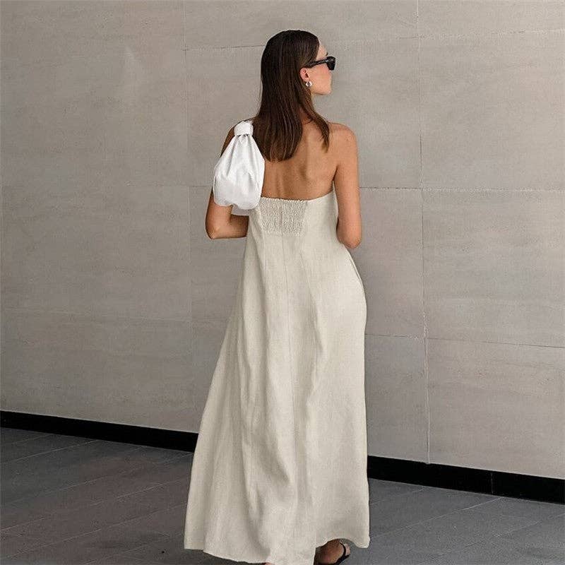 Solid Color Strapless Backless Maxi Dress